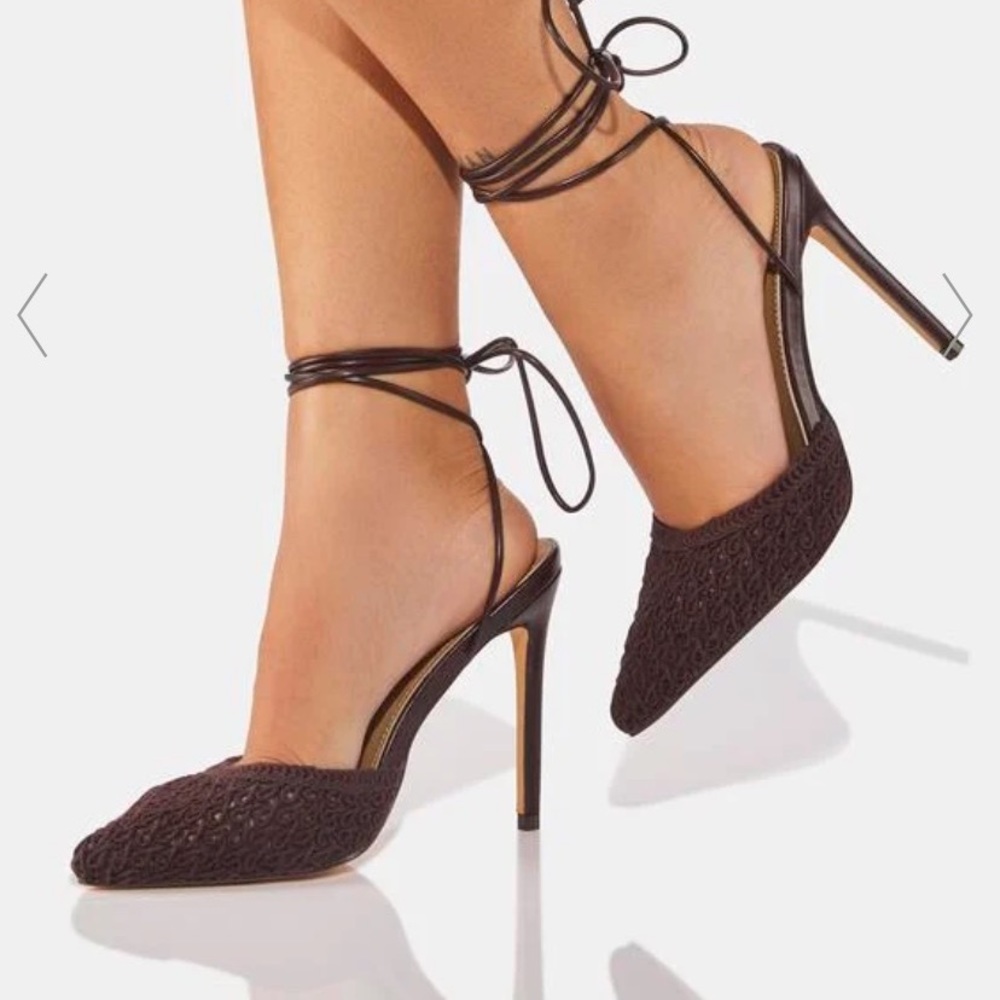 Worn once, black strappy high heels!